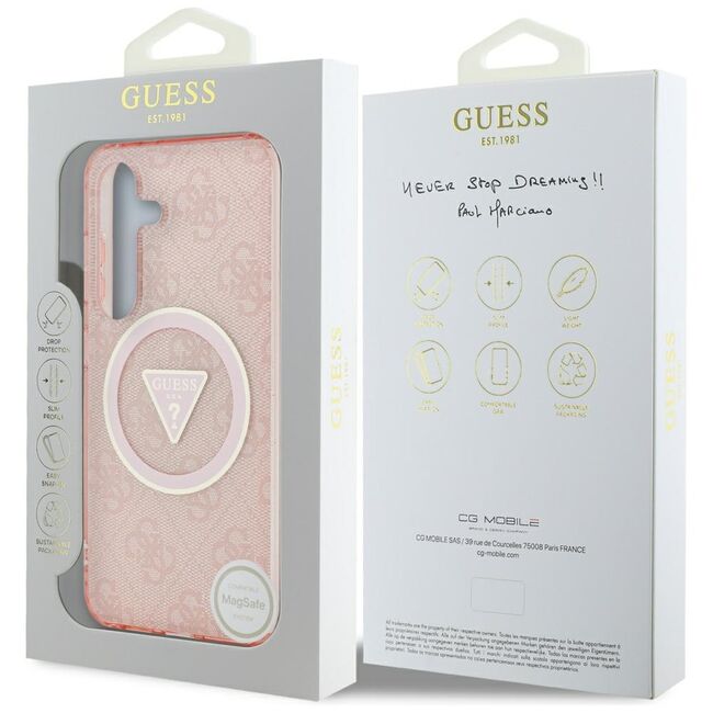 Husa premium pentru  Samsung Galaxy S25 compatibila MagSafe Guess Luxury Series - Roz neon