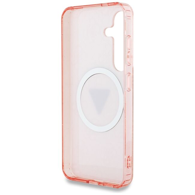 Husa premium pentru  Samsung Galaxy S25 compatibila MagSafe Guess Luxury Series - Roz neon
