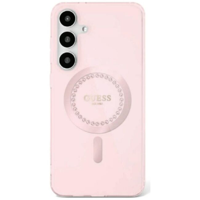 Husa premium pentru  Samsung Galaxy S25 compatibila MagSafe Guess Luxury Series - Roz