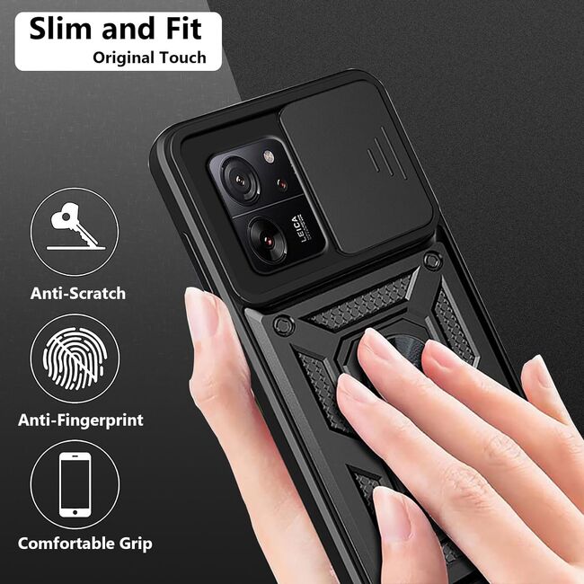 Husa Xiaomi 13T, 13T Pro cu inel Ring Armor Kickstand Tough Rugged cu protectie camera (negru)