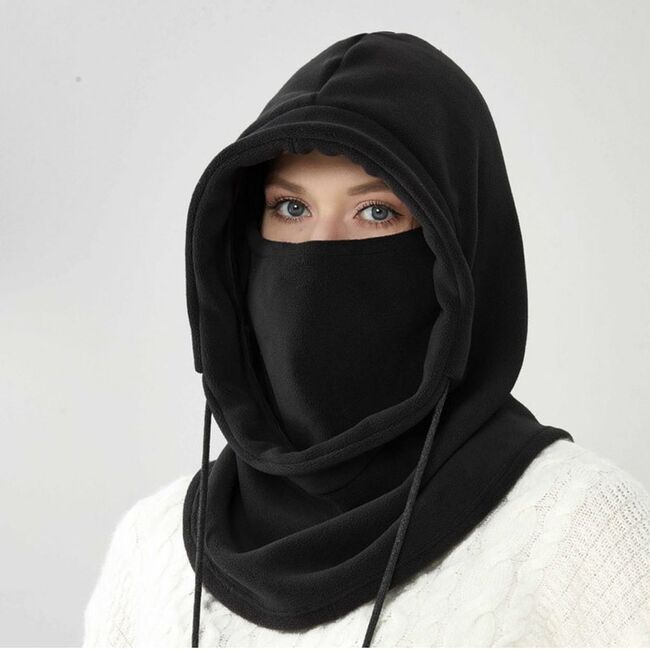 Cagula ski dama, fular fleece polar Techsuit, ajustabil, negru