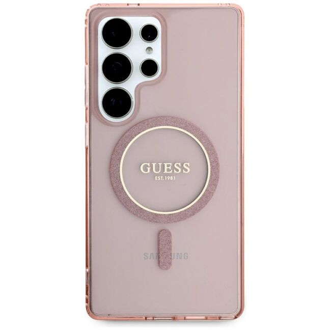 Husa premium pentru  Samsung Galaxy S25 Ultra compatibila MagSafe Guess Luxury Series - Roz pal