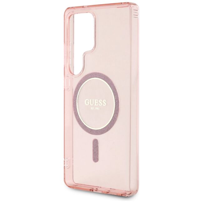 Husa premium pentru  Samsung Galaxy S25 Ultra compatibila MagSafe Guess Luxury Series - Roz pal