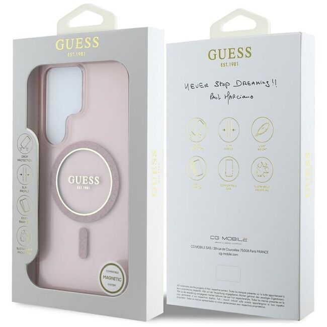 Husa premium pentru  Samsung Galaxy S25 Ultra compatibila MagSafe Guess Luxury Series - Roz pal