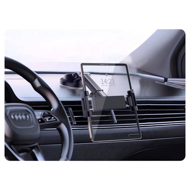 Suport auto pentru tableta 7 -  11 inch, cu prindere pe parbriz sau bord, brat telescopic ajustabil, rotire 360, negru