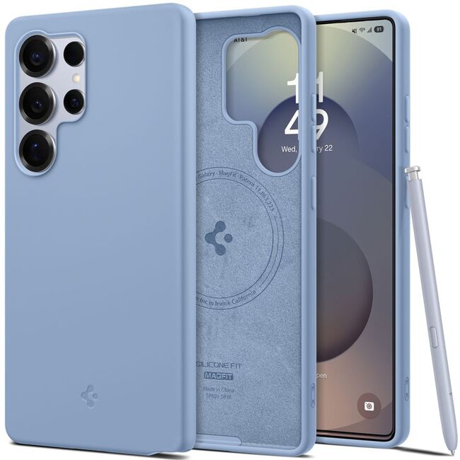 Husa pentru  Samsung Galaxy S25 Ultra Spigen - Silicone Fit MagSafe - Albastru deschis