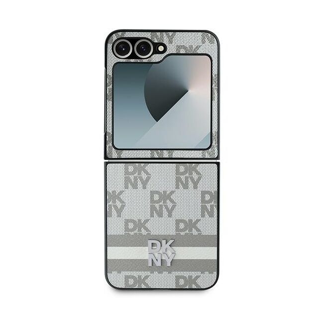 Husa premium pentru  Samsung Galaxy Z Flip 6 DKNY Pattern Energy - Gri deschis