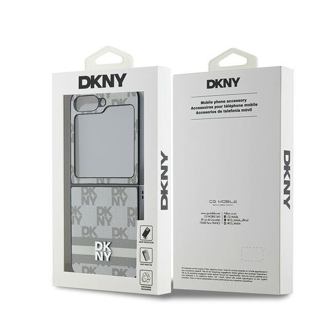 Husa premium pentru  Samsung Galaxy Z Flip 6 DKNY Pattern Energy - Gri deschis