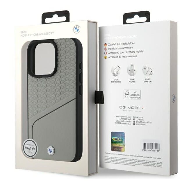 Husa premium pentru  iPhone 16 Pro Max compatibila MagSafe BMW Signature - Gri deschis