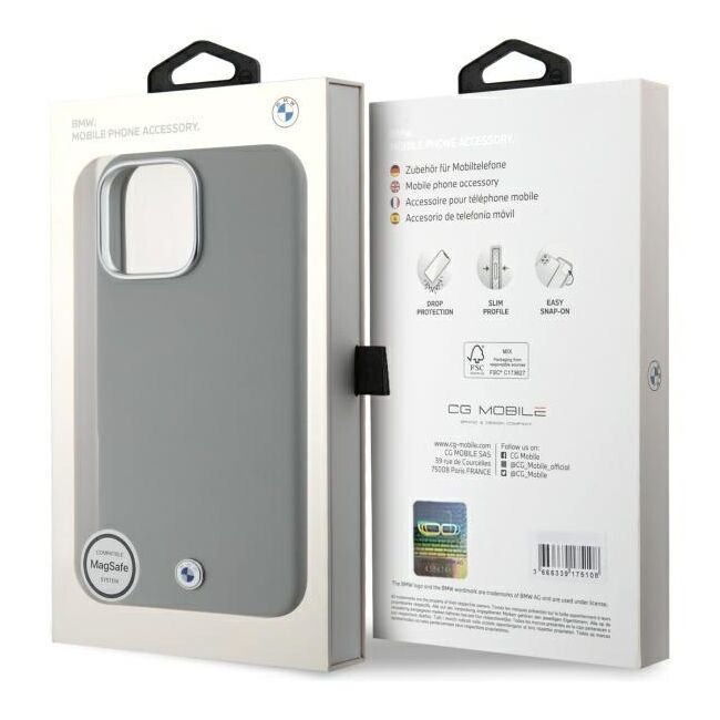 Husa premium pentru  iPhone 16 Pro Max compatibila MagSafe BMW Signature - Gri