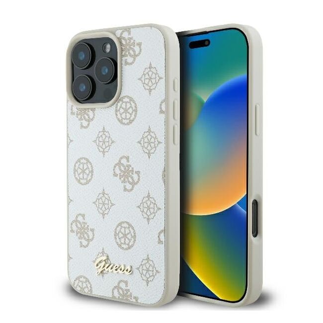 Husa premium pentru  iPhone 16 Pro Max compatibila MagSafe Guess Luxury Series - Alb