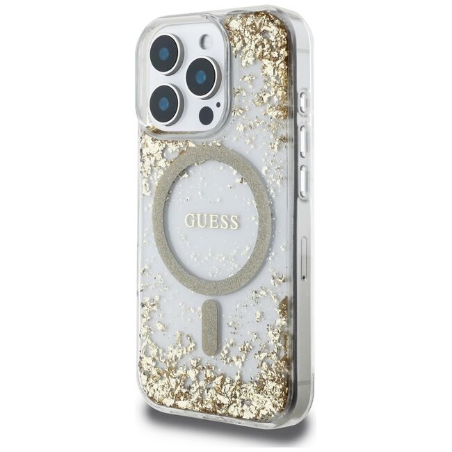 Husa premium pentru  iPhone 16 Pro Max compatibila MagSafe Guess Luxury Series - Auriu