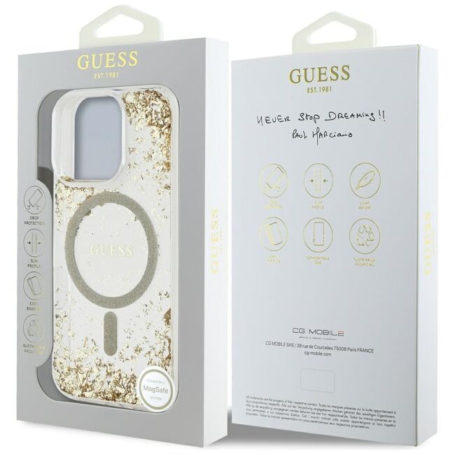 Husa premium pentru  iPhone 16 Pro Max compatibila MagSafe Guess Luxury Series - Auriu