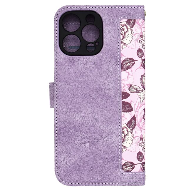 Husa tip carte pentru  iPhone 16 Pro Max, functie stand si port carduri, Mov