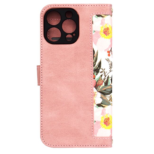 Husa tip carte pentru  iPhone 16 Pro Max, functie stand si port carduri, Roz
