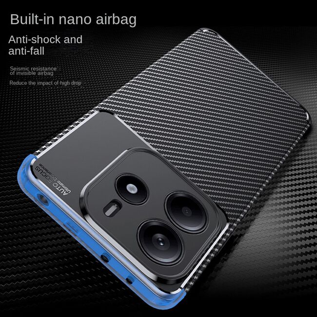 Husa de protectie pentru  Xiaomi Redmi Note 14 4G Auto Focus Slim, Anti-Scratch, cu fibra de carbon si protectie lentile - Negru denim