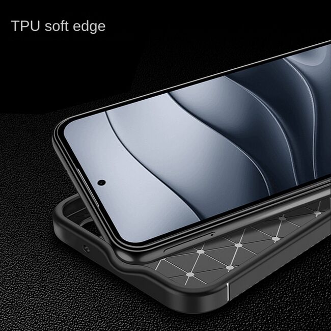 Husa de protectie pentru  Xiaomi Redmi Note 14 4G Auto Focus Slim, Anti-Scratch, cu fibra de carbon si protectie lentile - Negru denim