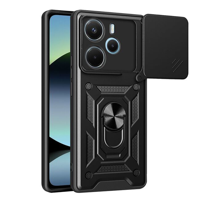 Husa pentru  Xiaomi Redmi Note 14 4G Ring Armor Kickstand Tough Rugged Cover cu protectie camera, Negru