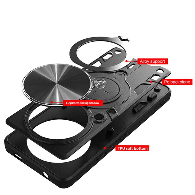 Husa pentru  Xiaomi Redmi Note 14 Pro 4G cu protecție pentru cameră și suport magnetic integrat Ring Shockproof, Negru