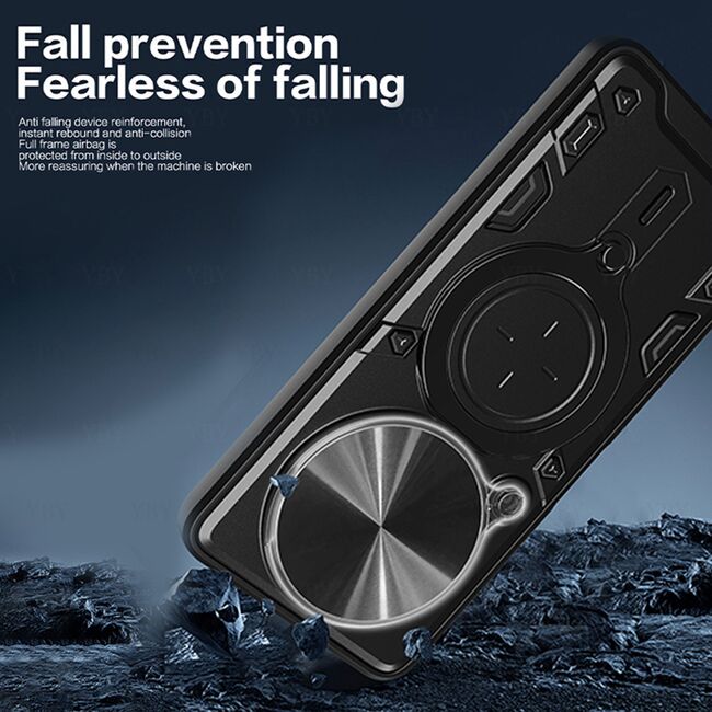 Husa pentru  Xiaomi Redmi Note 14 Pro 4G cu protecție pentru cameră și suport magnetic integrat Ring Shockproof, Negru