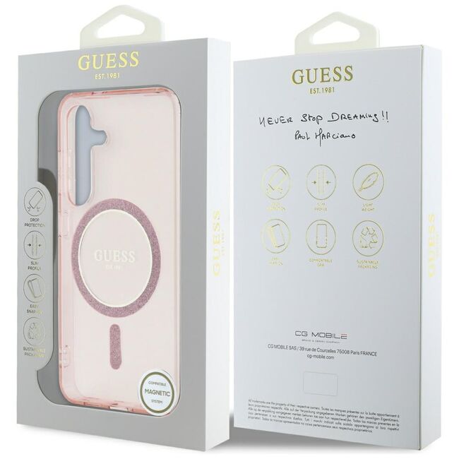 Husa premium pentru  Samsung Galaxy S25 compatibila MagSafe Guess Luxury Series - Roz pal