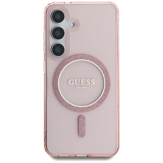 Husa premium pentru  Samsung Galaxy S25 compatibila MagSafe Guess Luxury Series - Roz pal