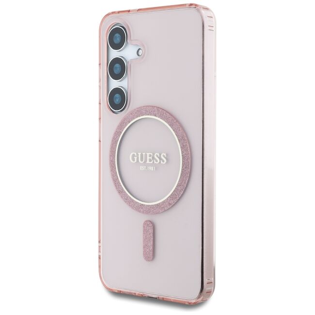 Husa premium pentru  Samsung Galaxy S25 compatibila MagSafe Guess Luxury Series - Roz pal
