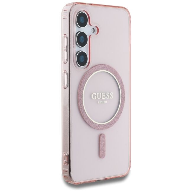 Husa premium pentru  Samsung Galaxy S25 compatibila MagSafe Guess Luxury Series - Roz pal