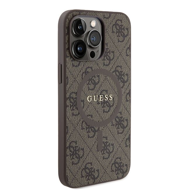 Husa premium pentru  iPhone 15 Pro Max compatibila MagSafe Guess Luxury Series - Maro