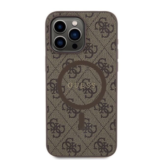Husa premium pentru  iPhone 15 Pro Max compatibila MagSafe Guess Luxury Series - Maro
