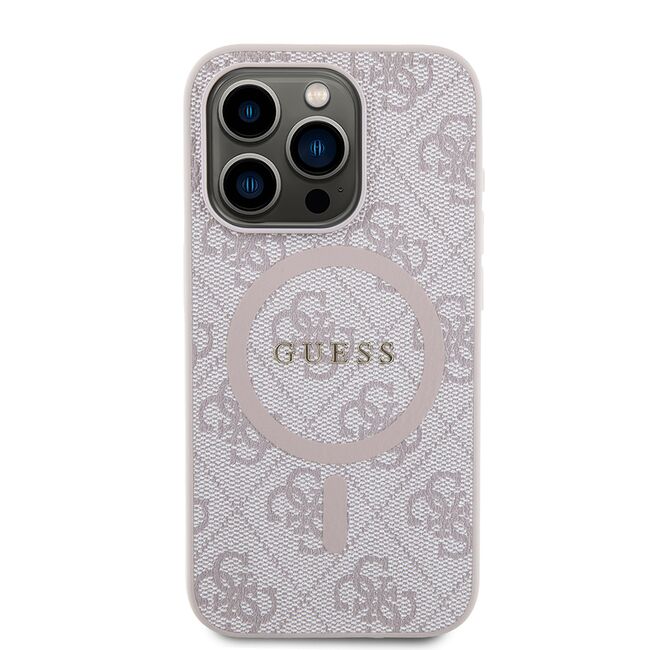 Husa premium pentru  iPhone 15 Pro Max compatibila MagSafe Guess Luxury Series - Roz neon