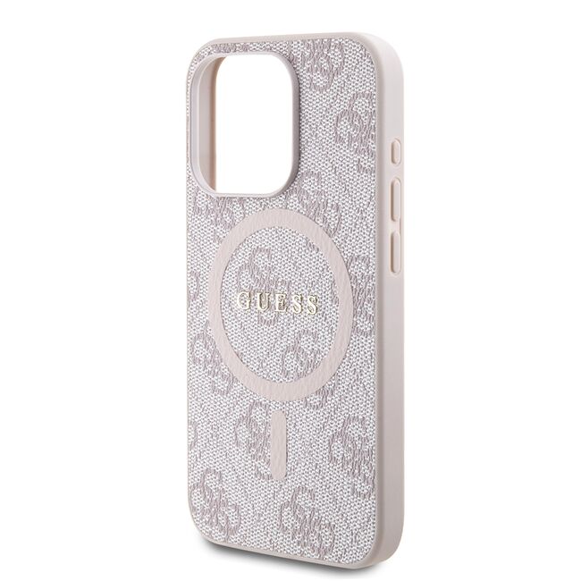 Husa premium pentru  iPhone 15 Pro Max compatibila MagSafe Guess Luxury Series - Roz neon