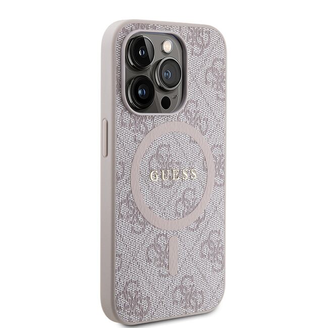 Husa premium pentru  iPhone 15 Pro Max compatibila MagSafe Guess Luxury Series - Roz neon