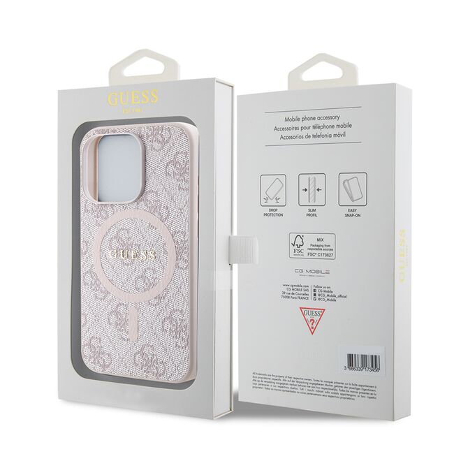 Husa premium pentru  iPhone 15 Pro Max compatibila MagSafe Guess Luxury Series - Roz neon
