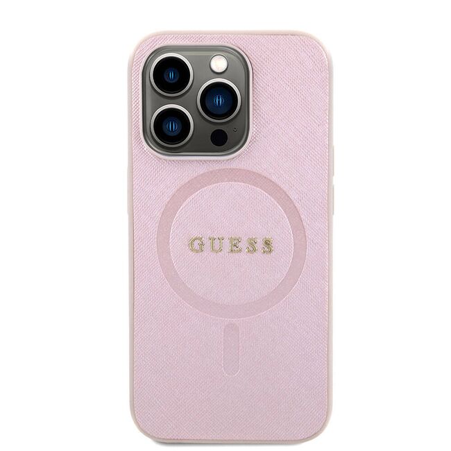 Husa premium pentru  iPhone 15 Pro Max compatibila MagSafe Guess Luxury Series - Roz
