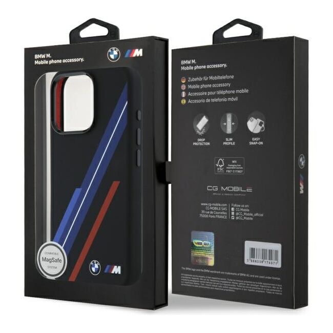 Husa premium pentru  iPhone 16 Pro Max compatibila MagSafe BMW Signature - Negru multicolor