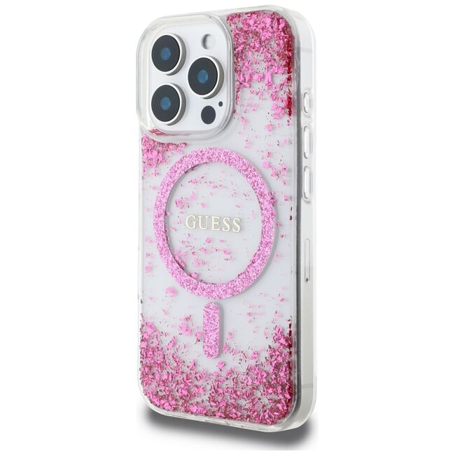 Husa premium pentru  iPhone 16 Pro compatibila MagSafe Guess Luxury Series - Roz