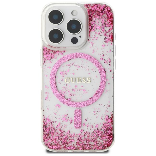 Husa premium pentru  iPhone 16 Pro compatibila MagSafe Guess Luxury Series - Roz