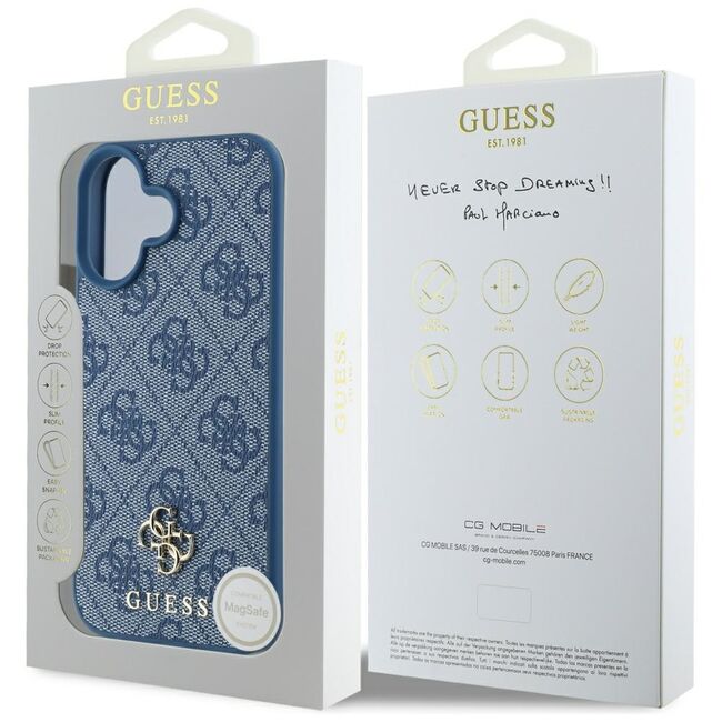 Husa premium pentru  iPhone 16 compatibila MagSafe Guess Luxury Series - Albastru