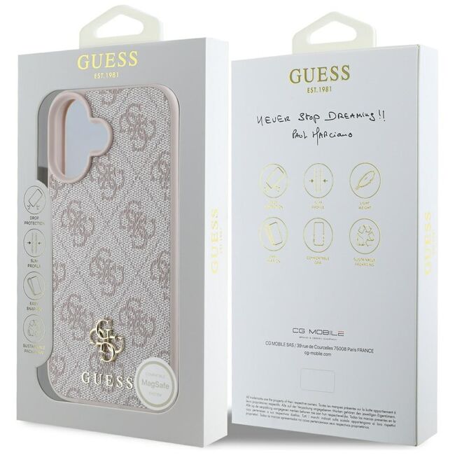 Husa premium pentru  iPhone 16 compatibila MagSafe Guess Luxury Series - Roz neon