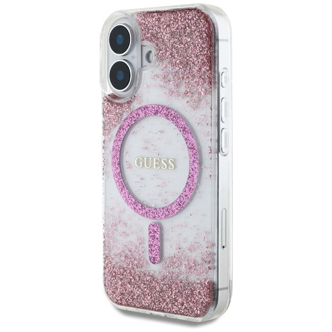 Husa premium pentru  iPhone 16 compatibila MagSafe Guess Luxury Series - Roz pal