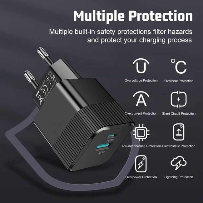 Incarcator fast charge premium pentru priza GaN, USB QC3.0, Type-C PD 25W, Compact și Universal – Performanță și Portabilitate, alb