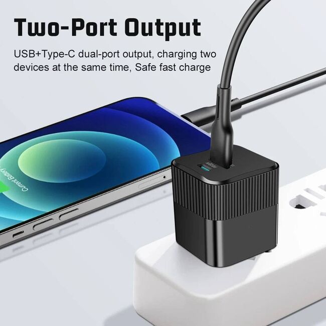Incarcator fast charge premium pentru priza GaN, USB QC3.0, Type-C PD 25W, Compact și Universal – Performanță și Portabilitate, alb