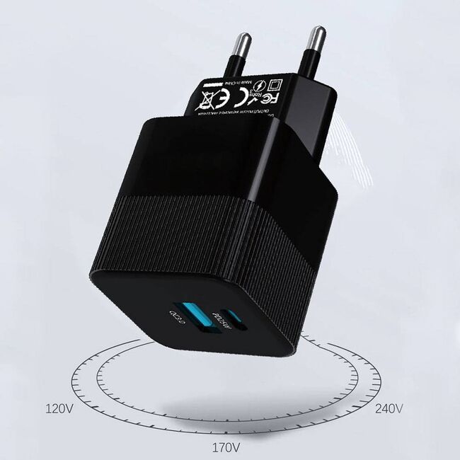 Incarcator fast charge premium pentru priza GaN, USB QC3.0, Type-C PD 25W, Compact și Universal – Performanță și Portabilitate, alb