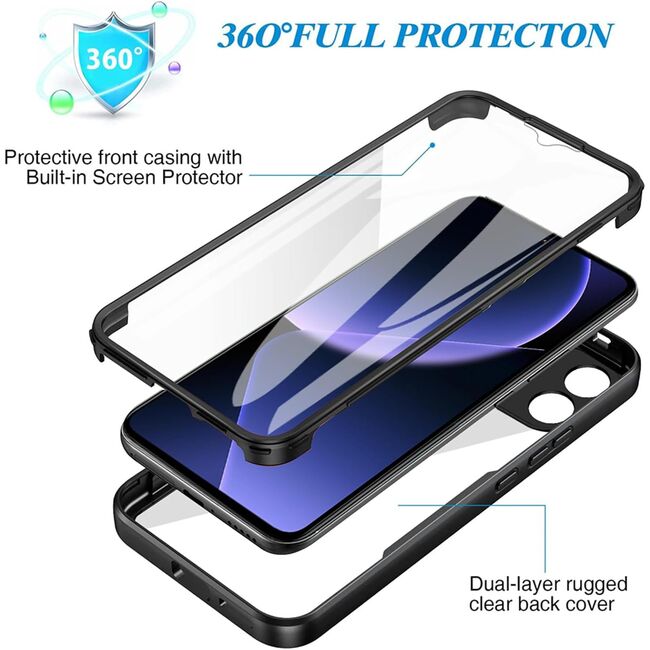 Pachet 360: Husa cu folie integrata pentru  Xiaomi Redmi Note 14 4G Protectie 360 fata spate - Mov