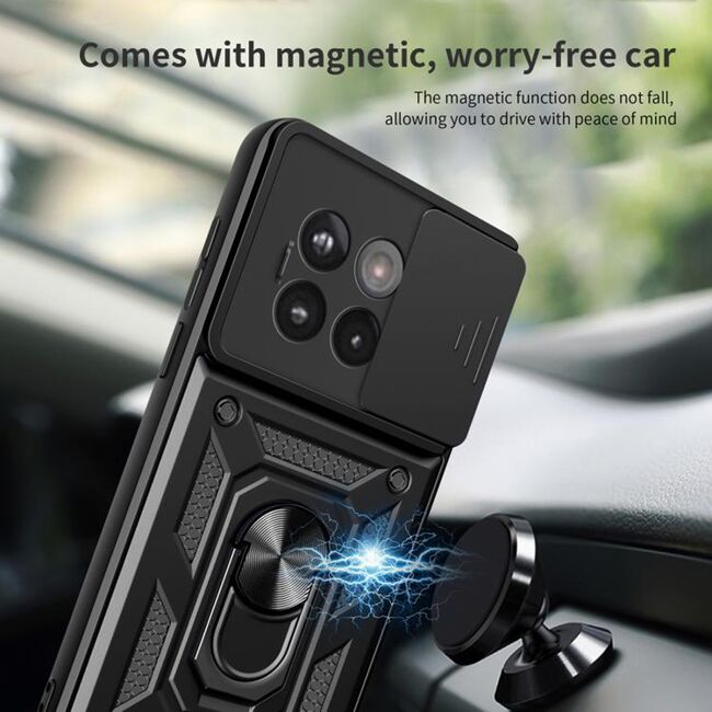 Husa pentru  OnePlus 13R Ring Armor Kickstand Tough Rugged Cover cu protectie camera, Negru