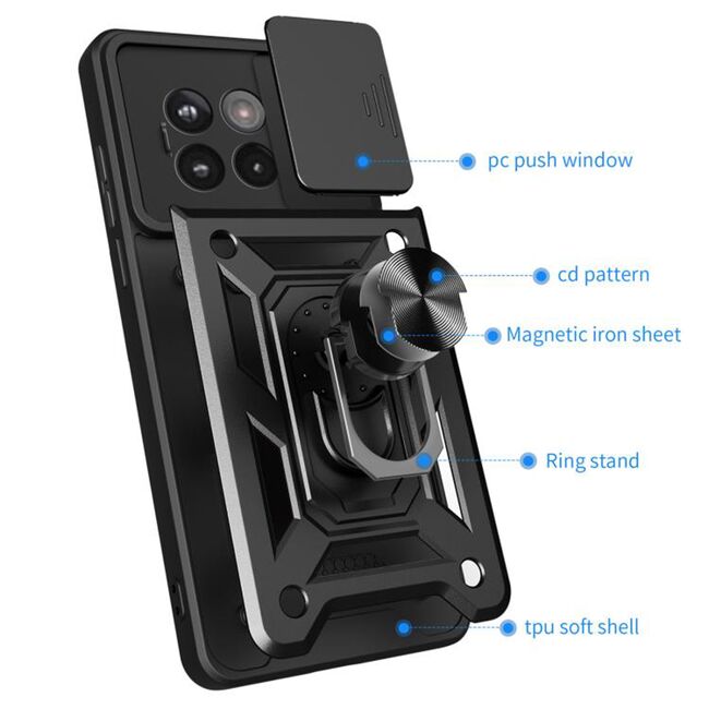 Husa pentru  OnePlus 13R Ring Armor Kickstand Tough Rugged Cover cu protectie camera, Verde