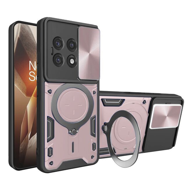 Husa pentru  OnePlus 13R cu protecție pentru cameră și suport magnetic integrat Ring Shockproof, Roz neon
