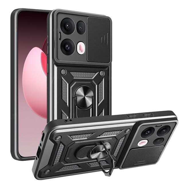 Husa pentru  Oppo Reno 13 Pro Ring Armor Kickstand Tough Rugged Cover cu protectie camera, Negru
