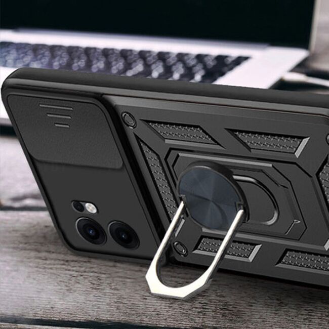 Husa pentru  Oppo Reno 13 Pro Ring Armor Kickstand Tough Rugged Cover cu protectie camera, Negru